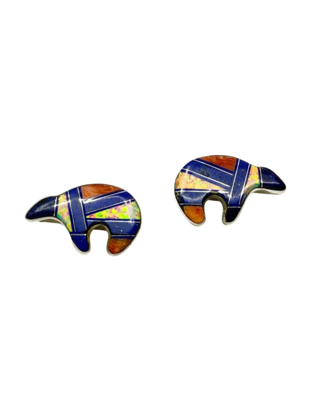 Navajo E Secatero Sterling silver Gemstone inlay Bear earrings - GM558